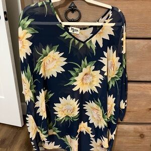 Show Me Your MuMu Floral Navy Blouse